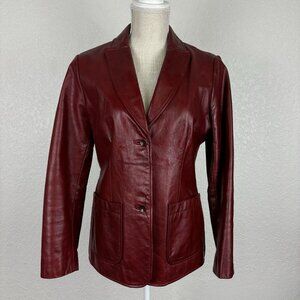 Vintage Gap Womens Leather Jacket Oxblood Red Notch Lapel Y2K Small Lined Blazer